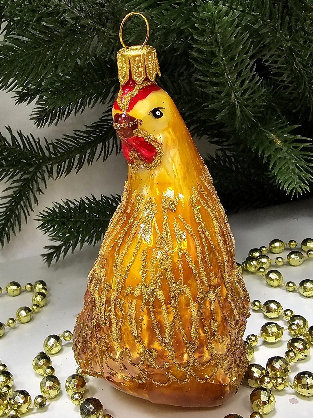фото Стеклянная елочная игрушка Курочка Ряба