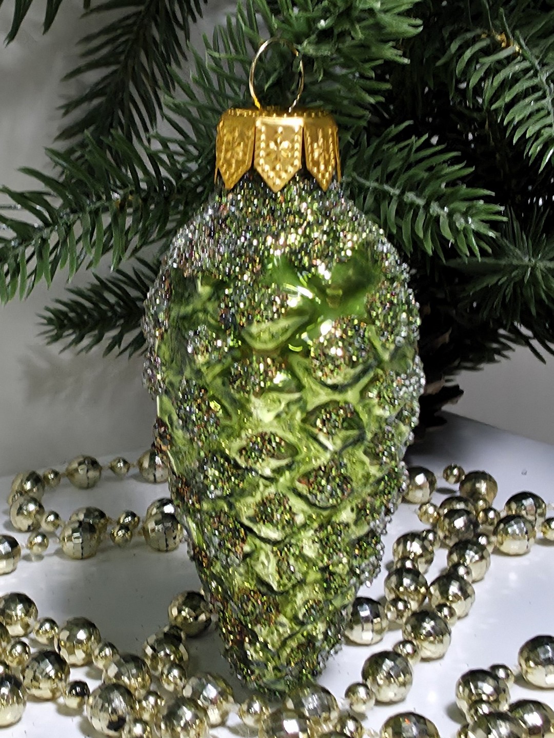 фото Стеклянная елочная игрушка Шишка