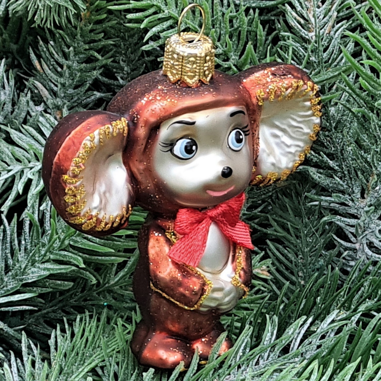 фото Стеклянная елочная игрушка Чебурашка