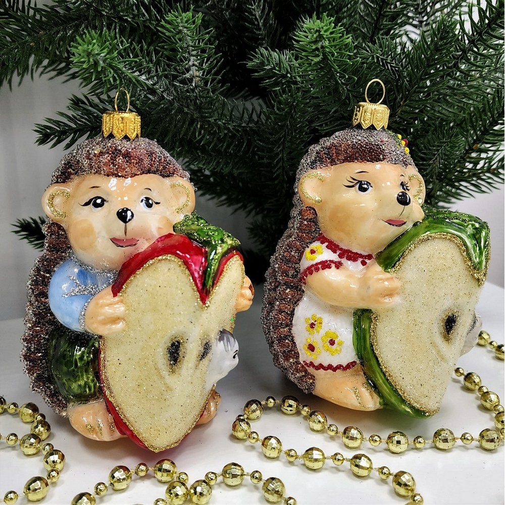 фото Набор ёлочных игрушек Два ежика с яблоком