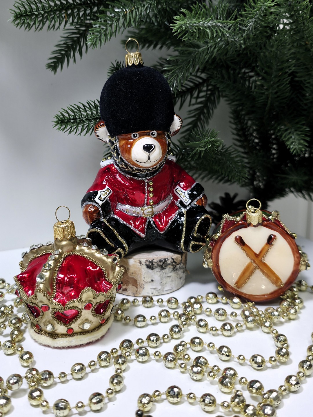 фото Набор ёлочных игрушек Барабан, мишка и корона