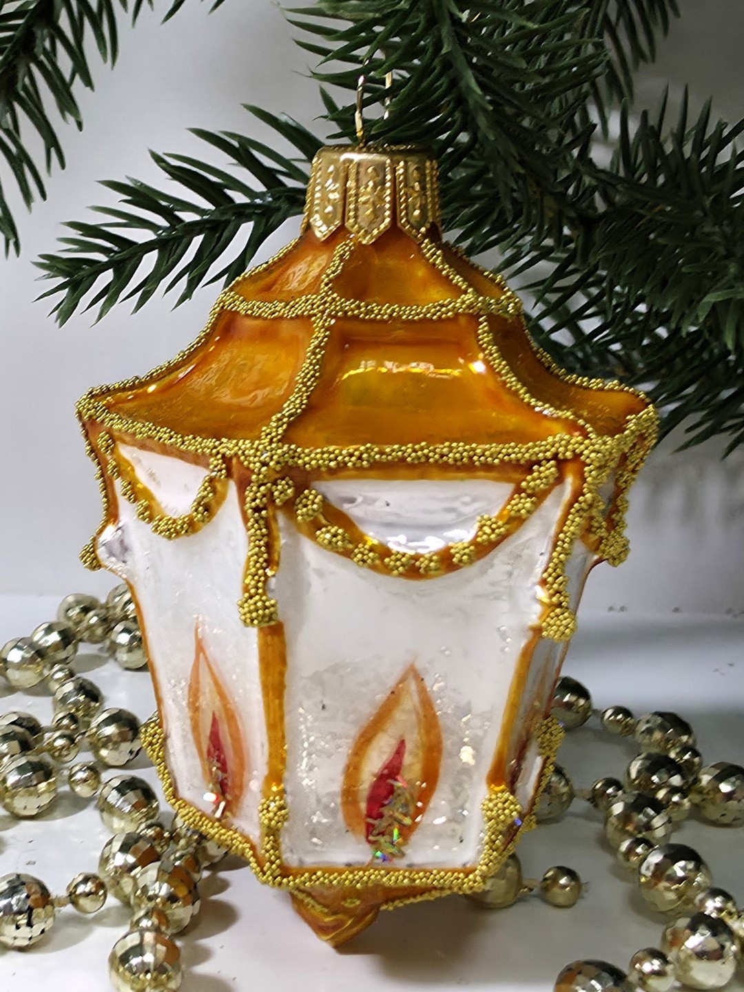 фото Стеклянная елочная игрушка Фонарик малый