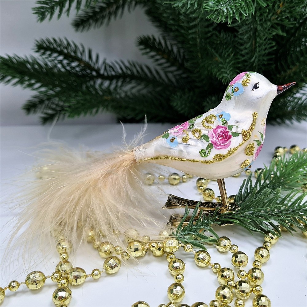 фото Стеклянная елочная игрушка Птичка на прищепке-2 Версаль