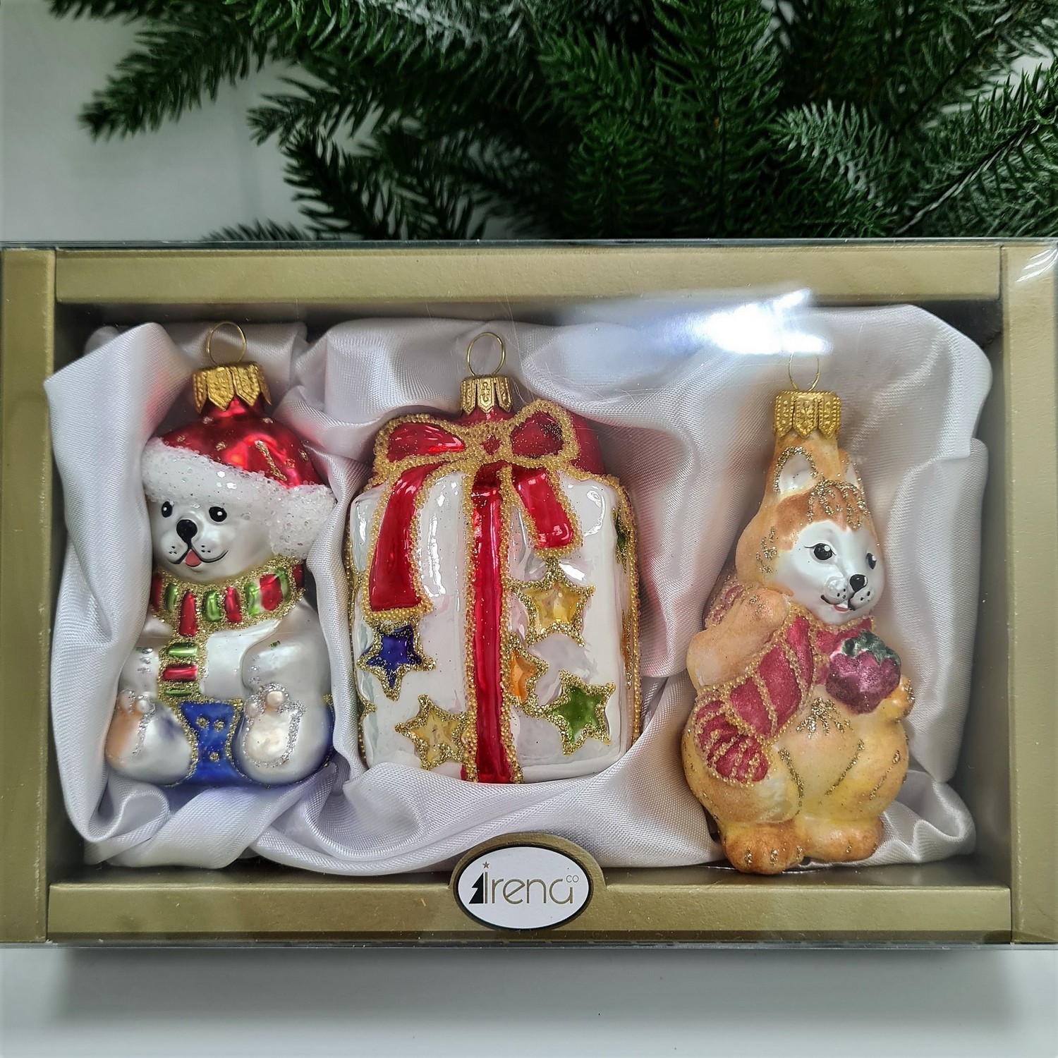 фото Набор ёлочных игрушек Белочка с орехом, мишка и подарок