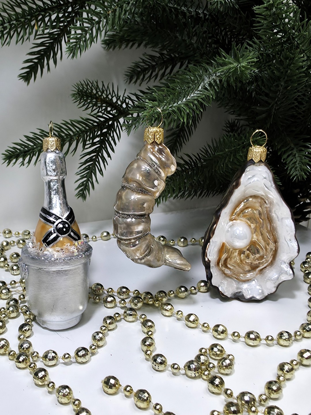 фото Набор ёлочных игрушек Креветка, устрица и шампанское