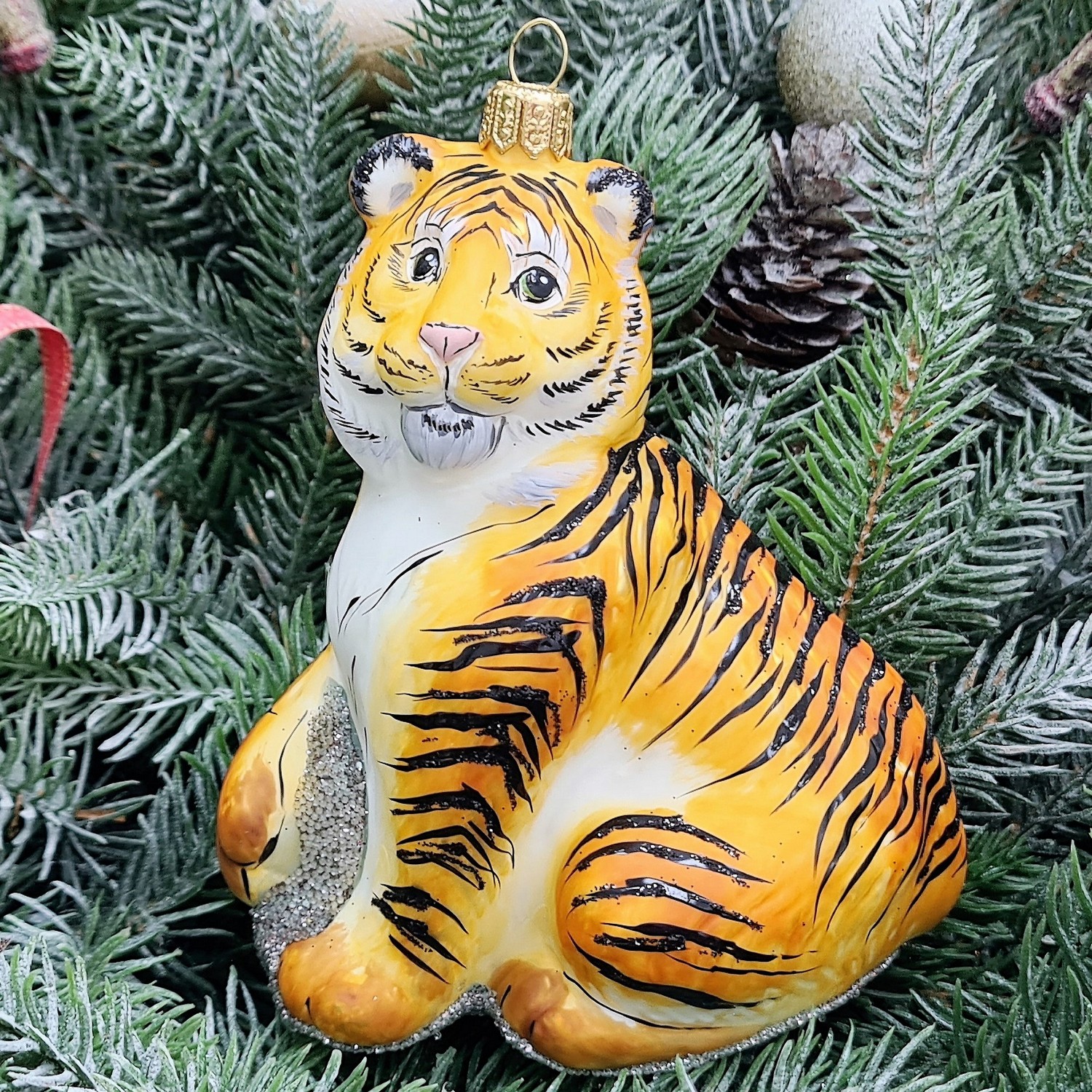 фото Стеклянная елочная игрушка Тигр на камне-2