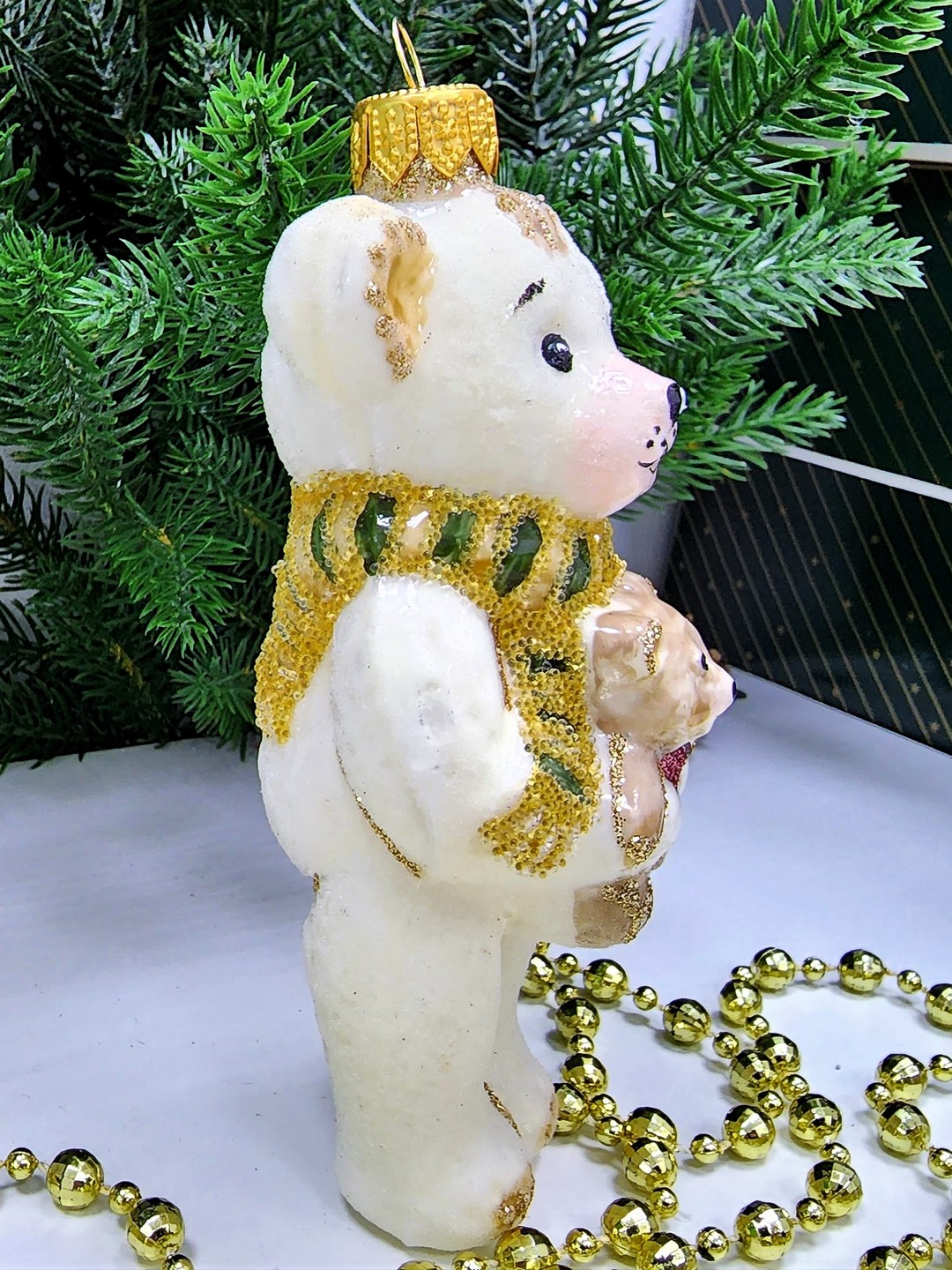 фото Стеклянная елочная игрушка Мишка с мишкой
