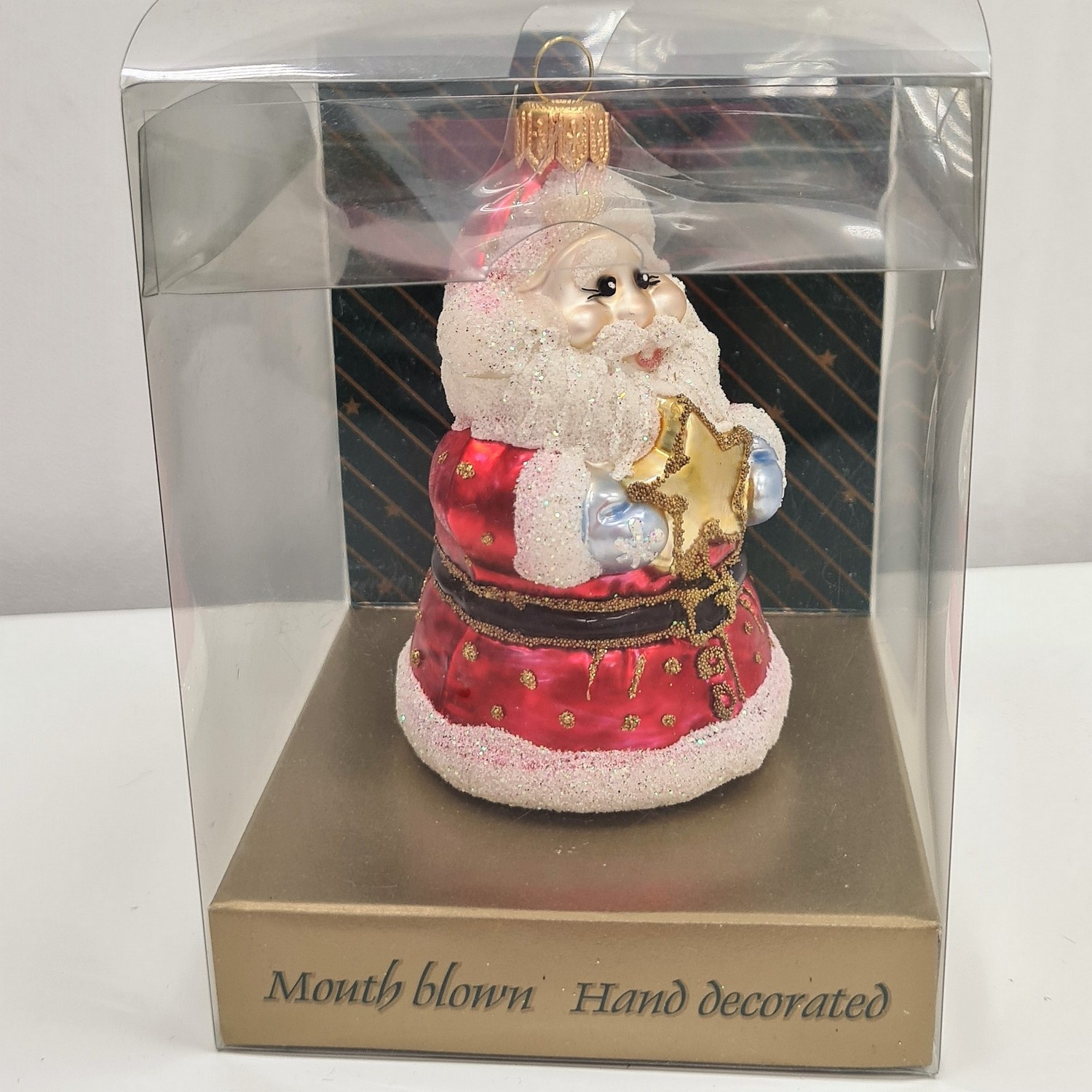 фото Стеклянная елочная игрушка Дед Мороз со звездой