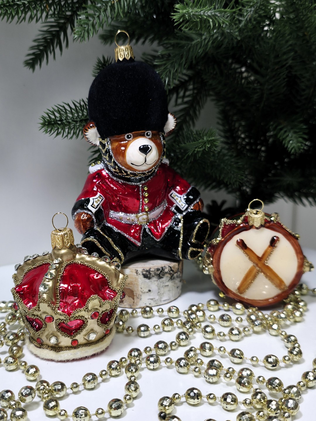 фото Набор ёлочных игрушек Барабан, мишка и корона