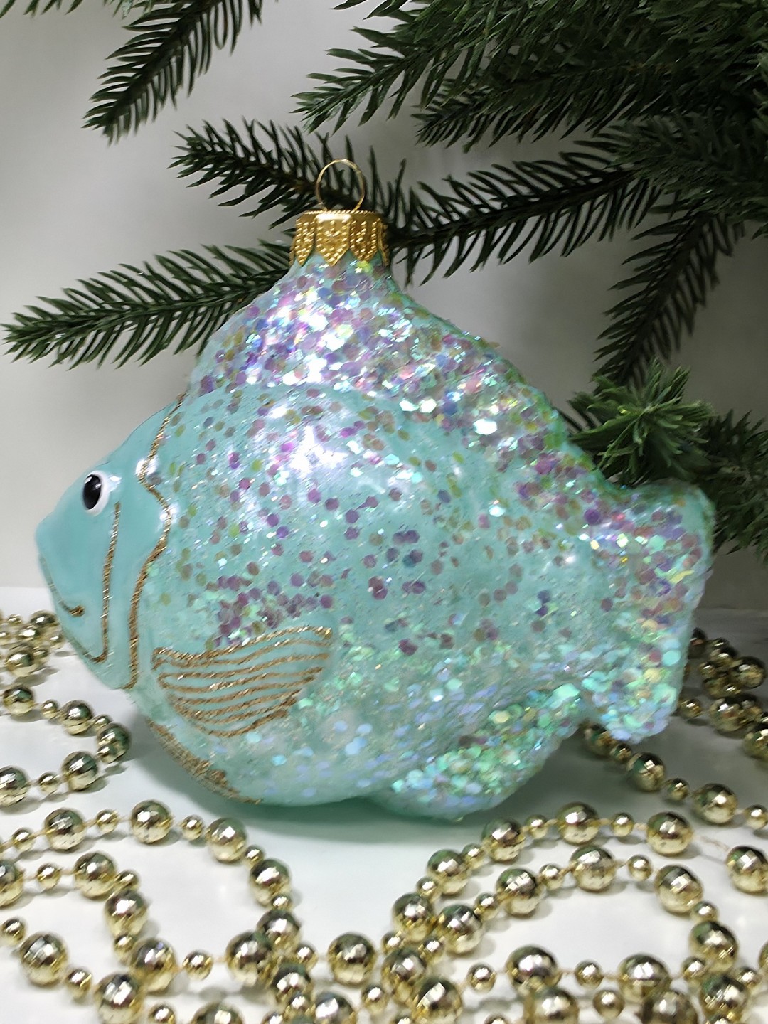 фото Стеклянная елочная игрушка Рыбка большая