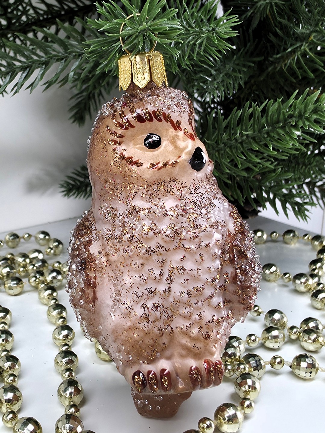 фото Стеклянная елочная игрушка Совушка коричневая