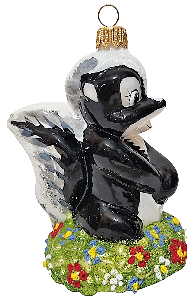 фото Стеклянная елочная игрушка Скунс Цветочек