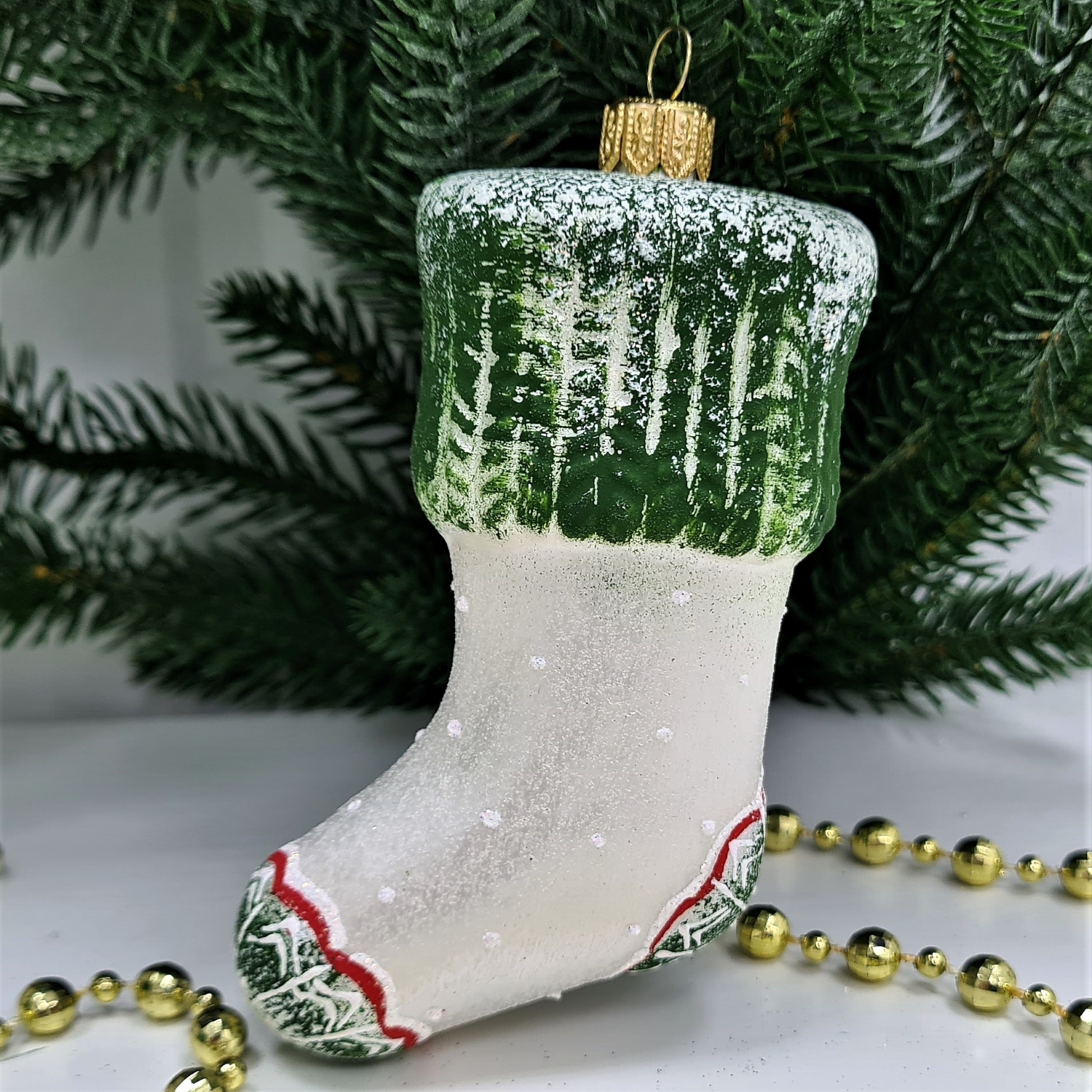 фото Стеклянная елочная игрушка Рождественский носок