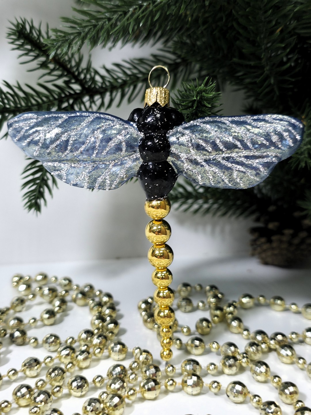 фото Стеклянная елочная игрушка Стрекоза