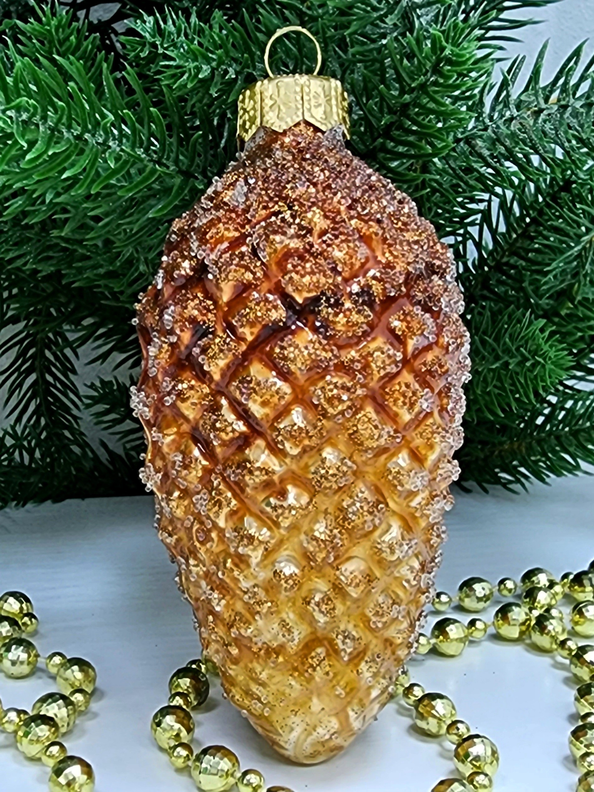 фото Стеклянная елочная игрушка Шишка 10 см