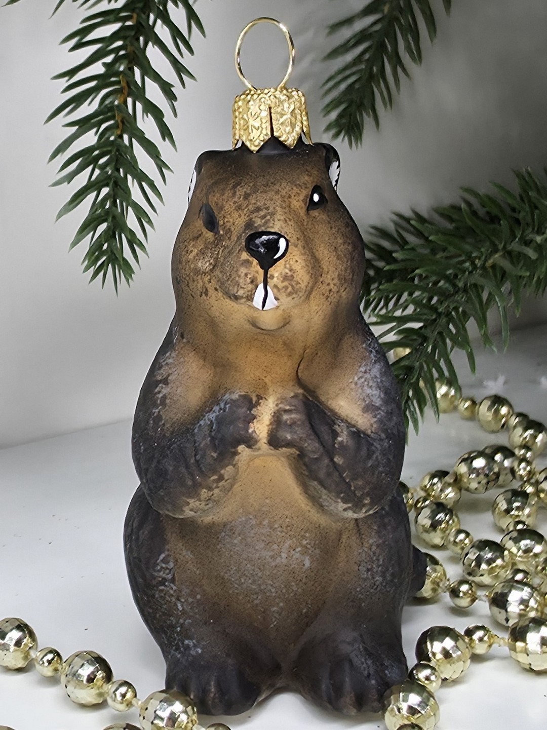 фото Стеклянная елочная игрушка Бобр