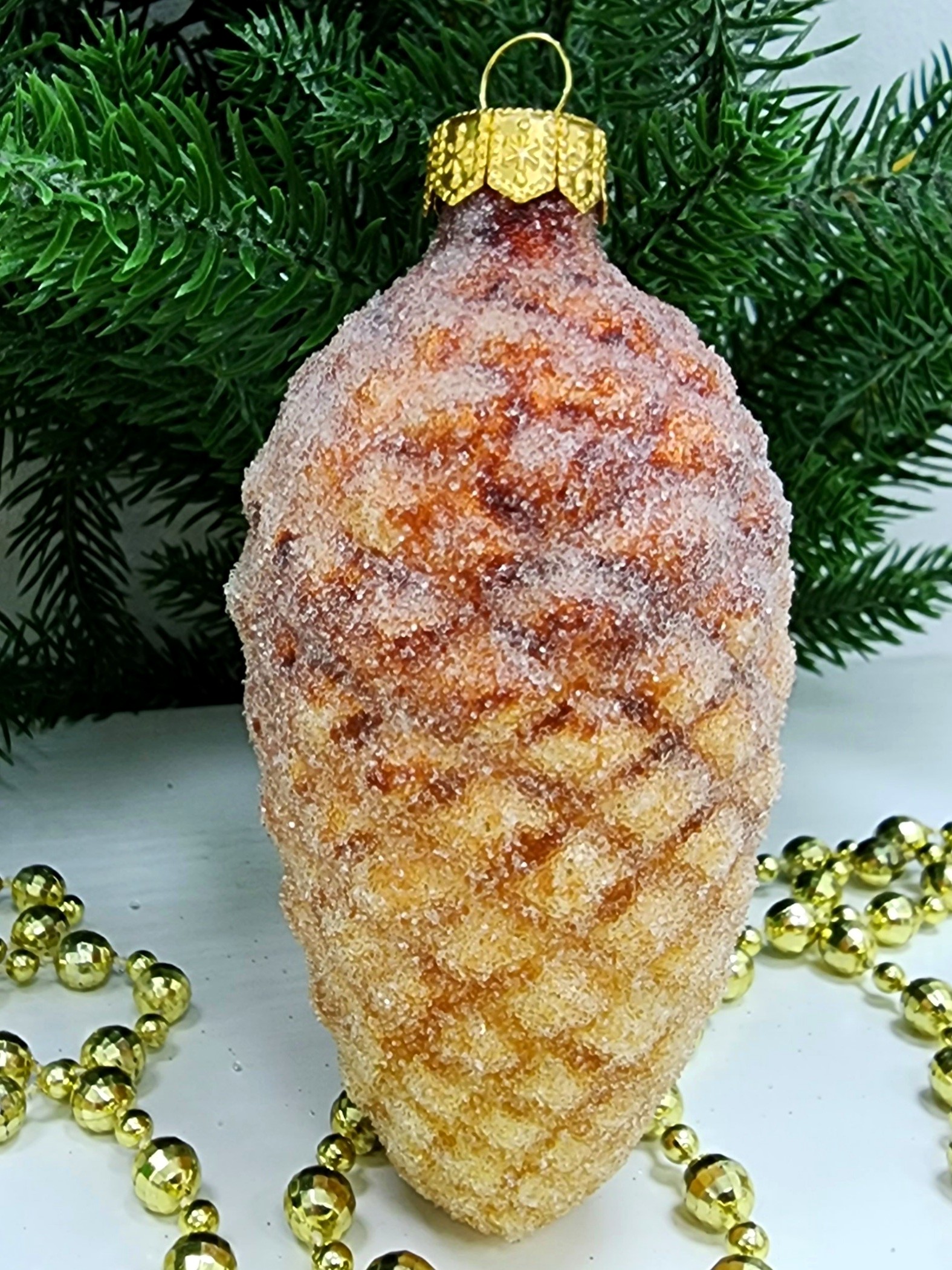 фото Стеклянная елочная игрушка Шишка 10 см