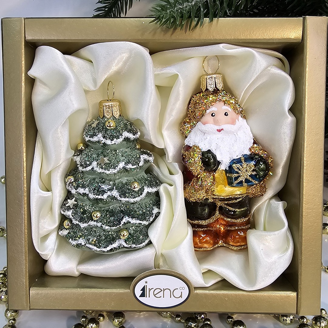 фото Набор стеклянных ёлочных игрушек Irena-Co Дед Мороз и елочка