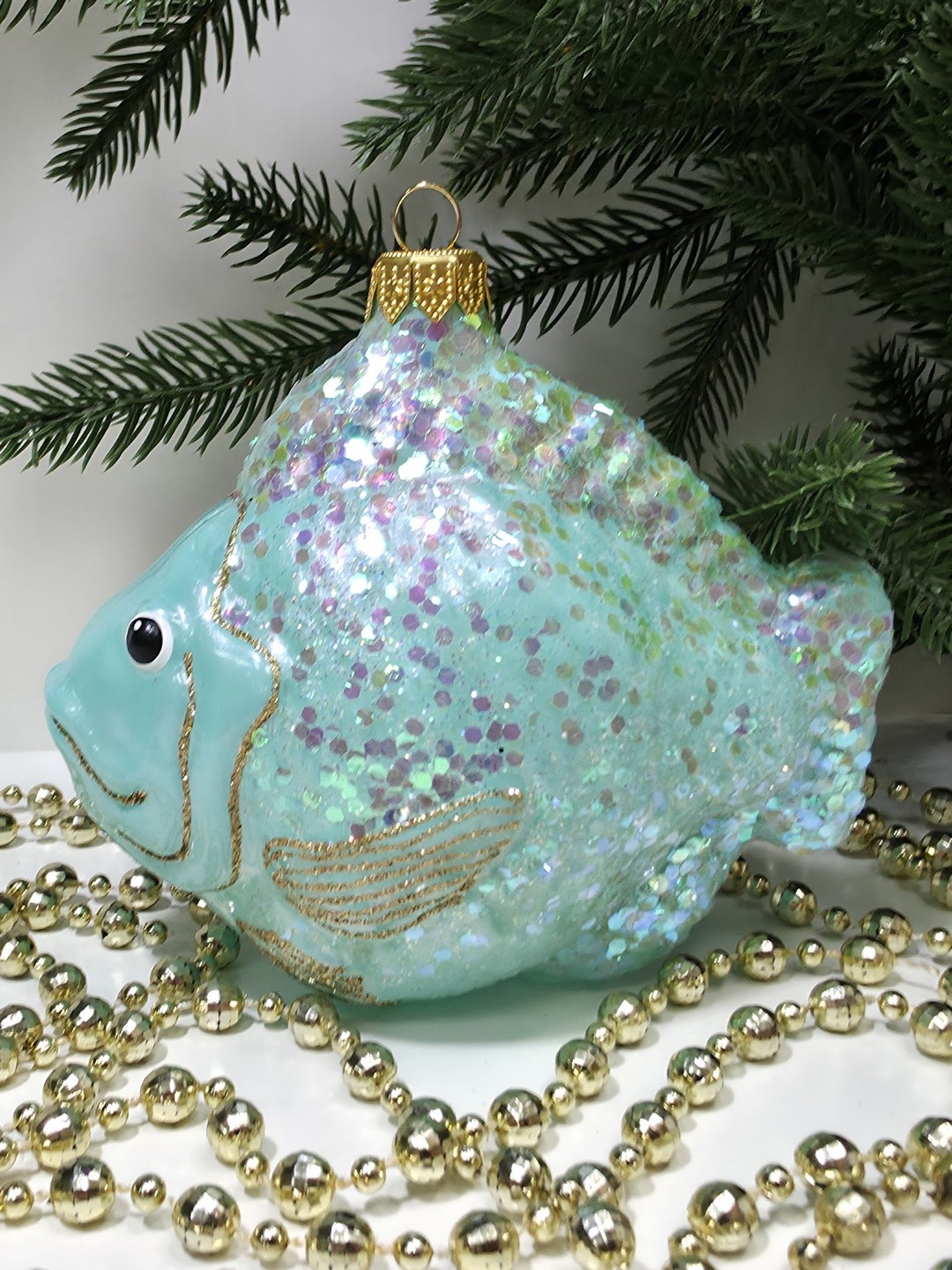 фото Стеклянная елочная игрушка Рыбка большая