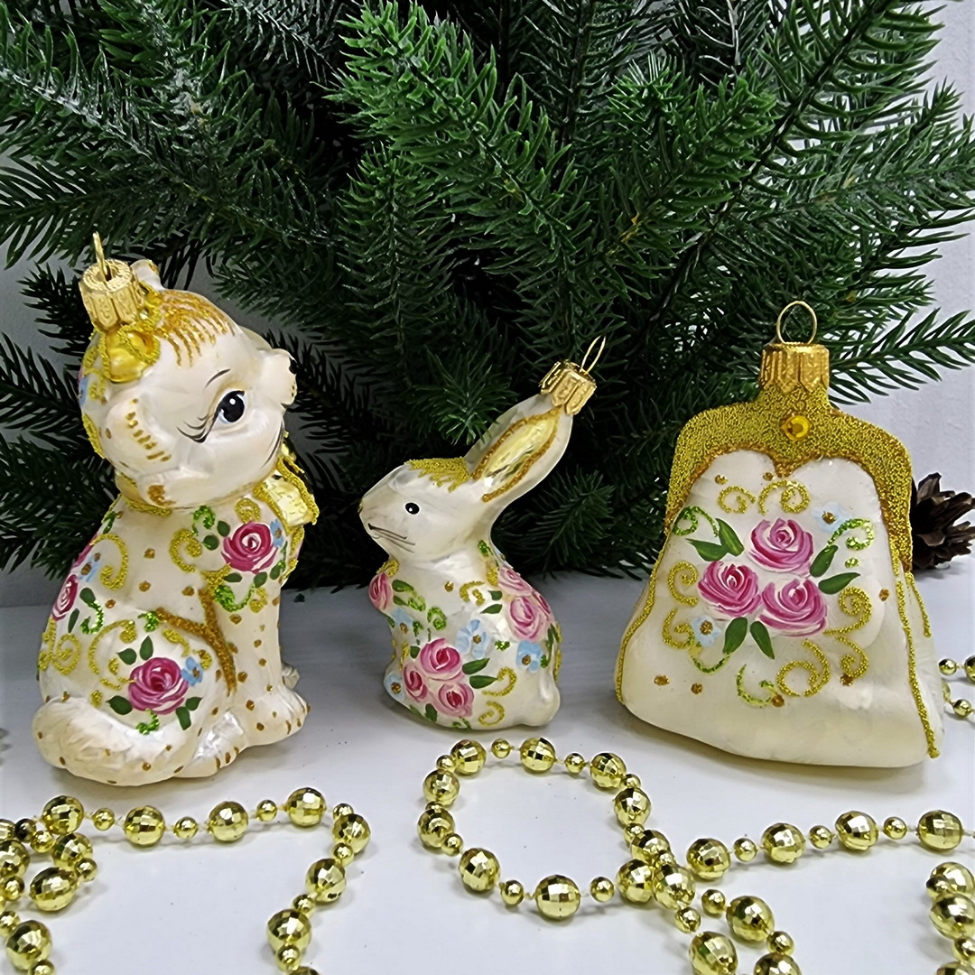 фото Набор ёлочных игрушек Зайчик, Киса Мэри и сумочка Версаль