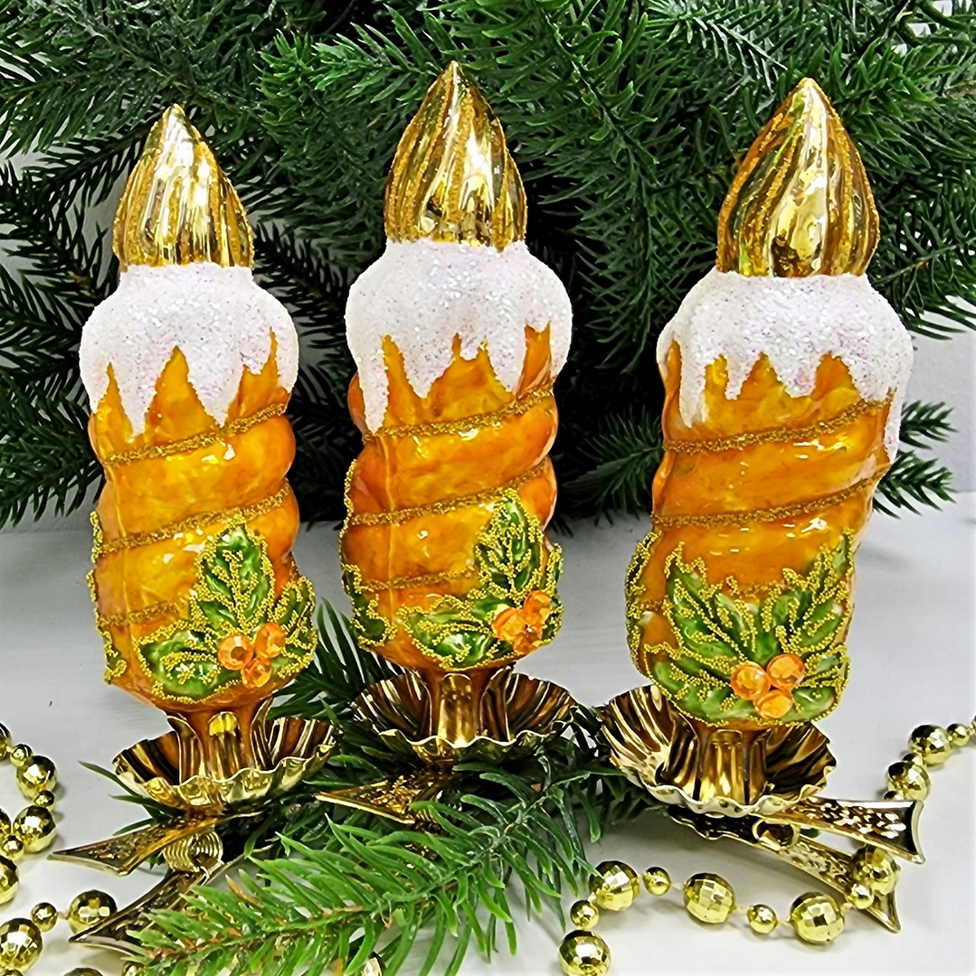 фото Набор ёлочных игрушек Свечи золото