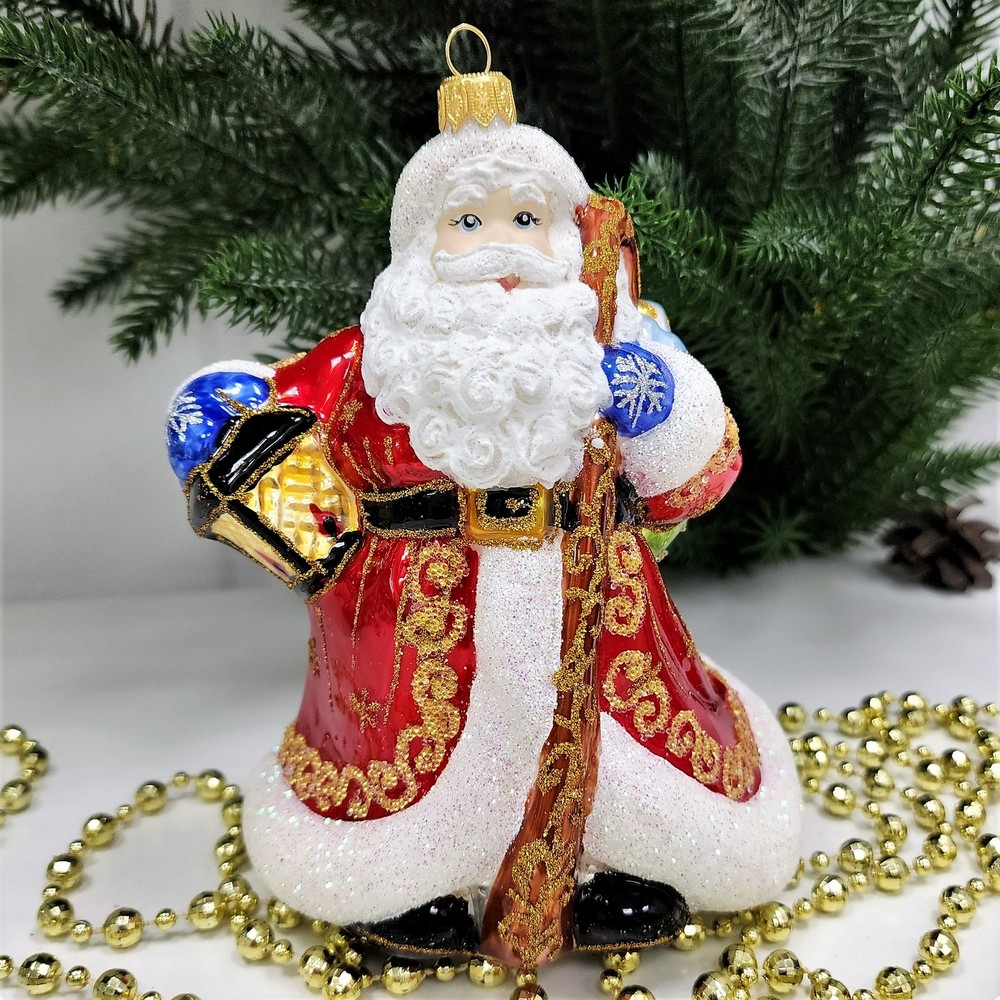 фото Стеклянная елочная игрушка Дед Мороз с фонарем