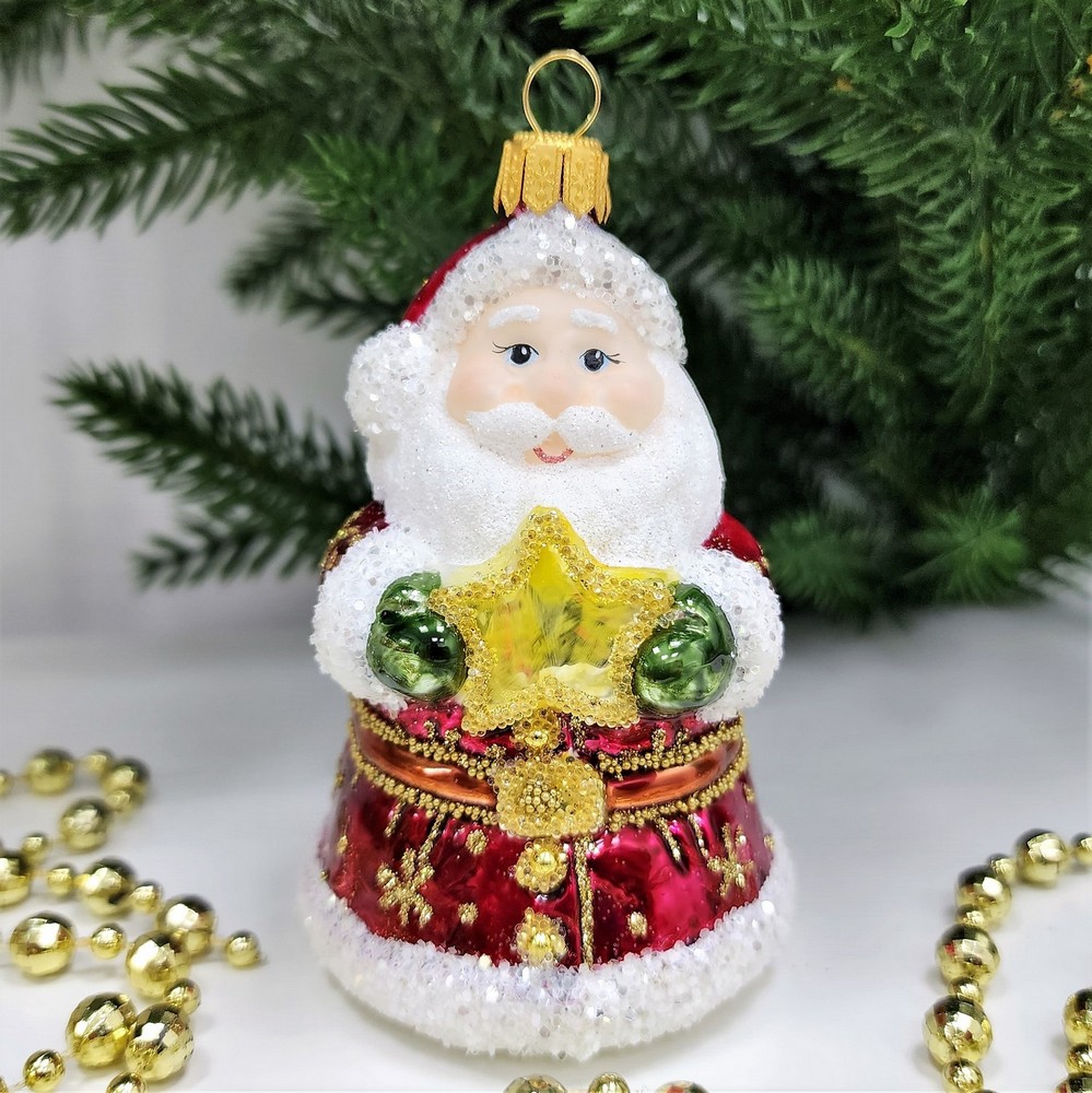 фото Стеклянная елочная игрушка Дед Мороз колокольчик