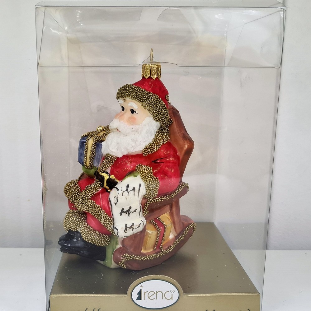 фото Стеклянная елочная игрушка Санта в кресле винтаж