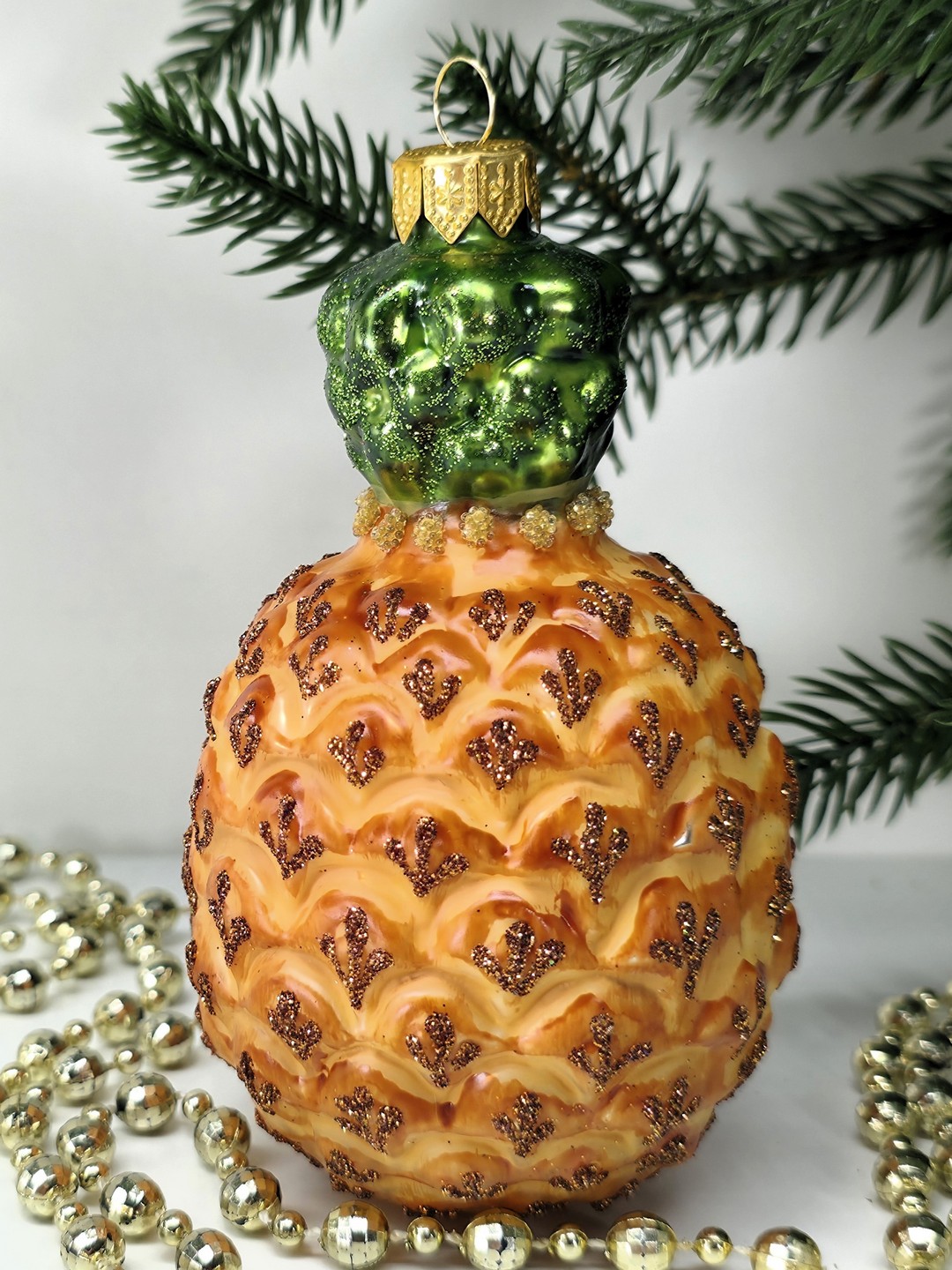 фото Стеклянная елочная игрушка Ананас большой