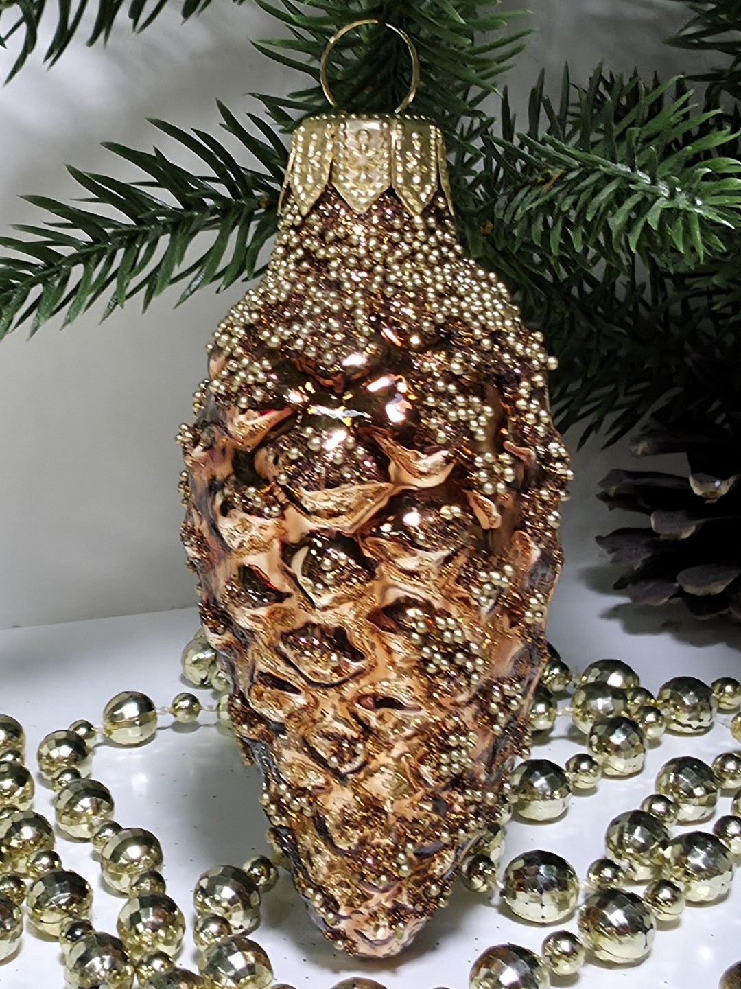 фото Стеклянная елочная игрушка Шишка