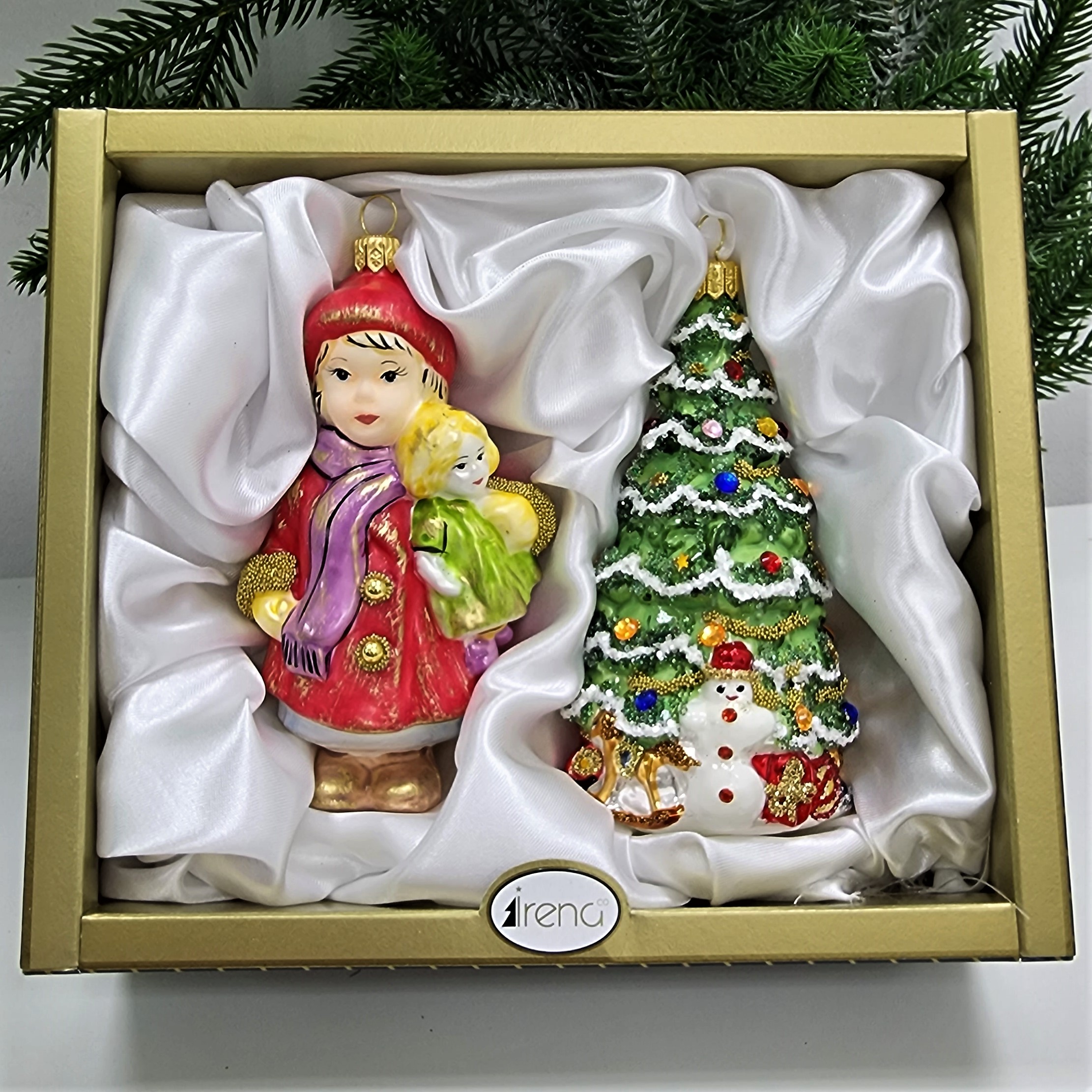 фото Набор ёлочных игрушек Девочка с куклой и елка винтаж