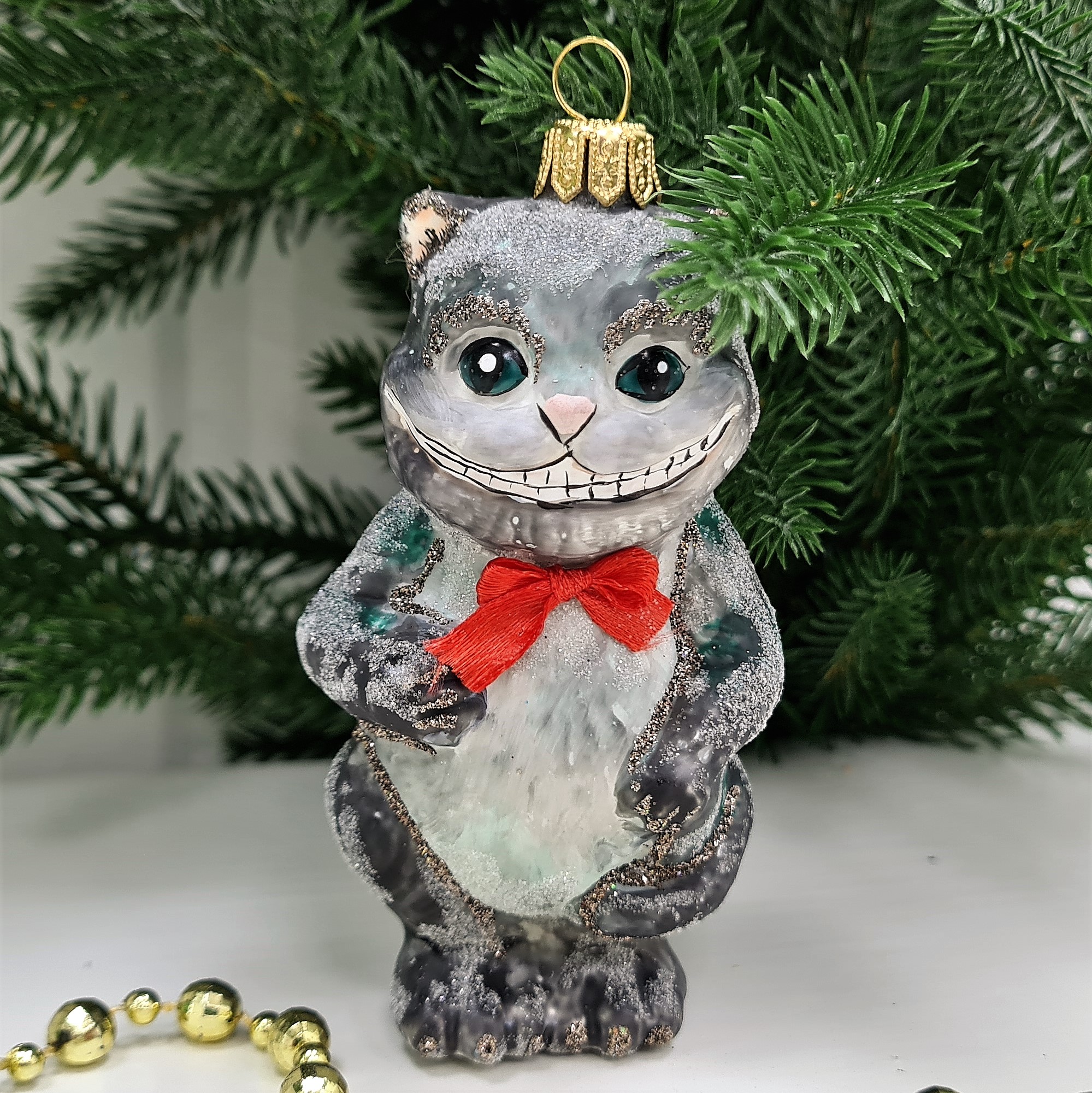 фото Стеклянная елочная игрушка Чеширский кот из Алисы