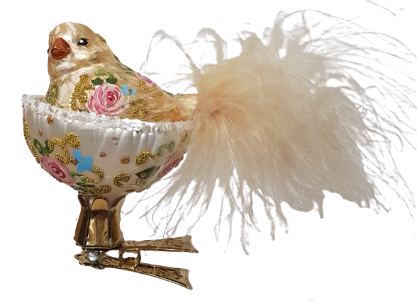 фото Стеклянная елочная игрушка Птичка в гнезде версаль