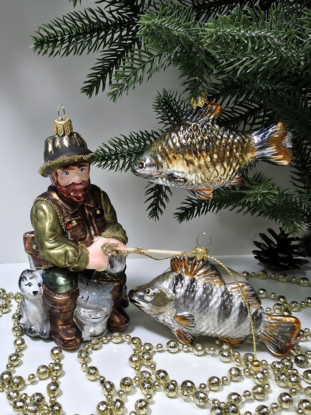 фото Набор ёлочных игрушек Рыбак и две рыбки
