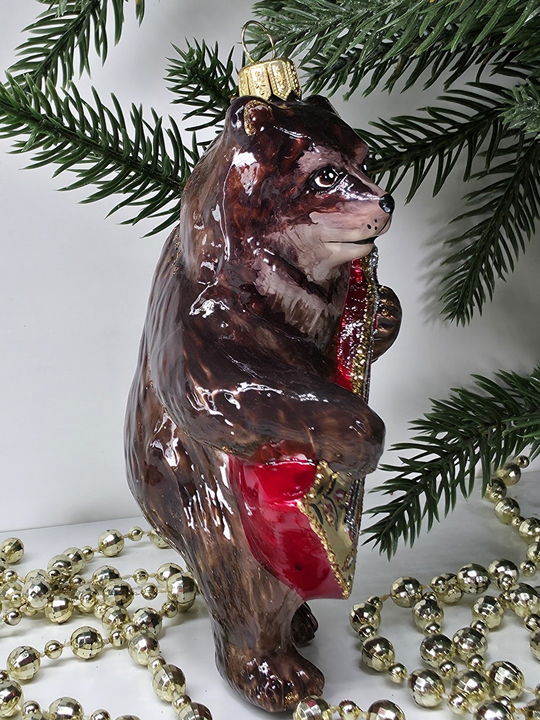 фото Стеклянная елочная игрушка Медведь с балалайкой 2