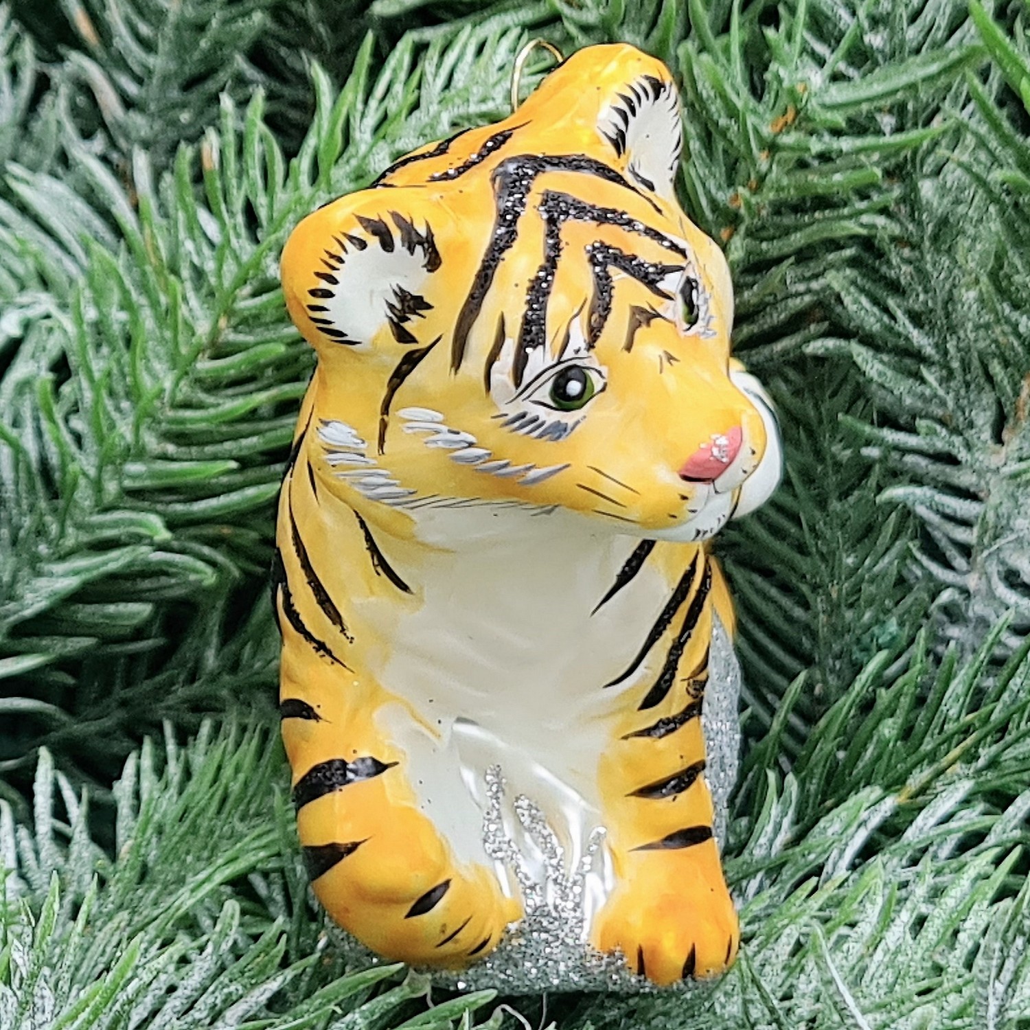 фото Стеклянная елочная игрушка Тигр натуральный