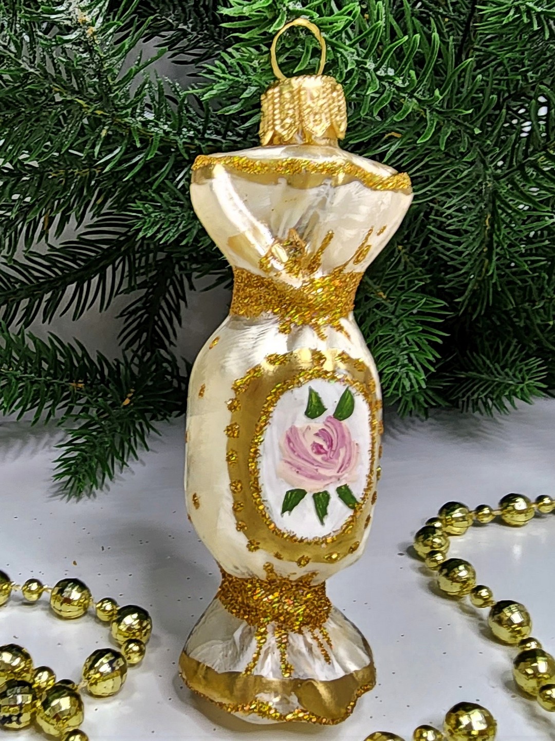 фото Стеклянная елочная игрушка Конфета версаль