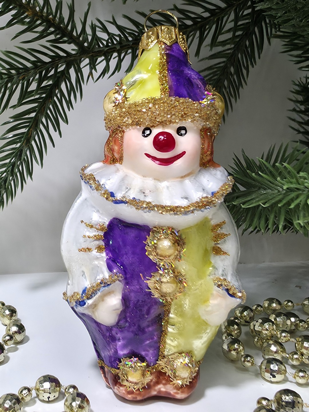 фото Стеклянная елочная игрушка Клоун в жабо малый