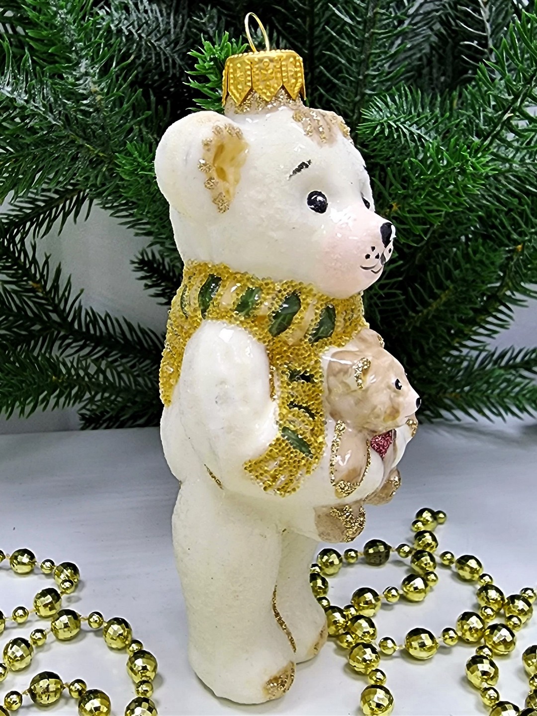 фото Стеклянная елочная игрушка Мишка с мишкой
