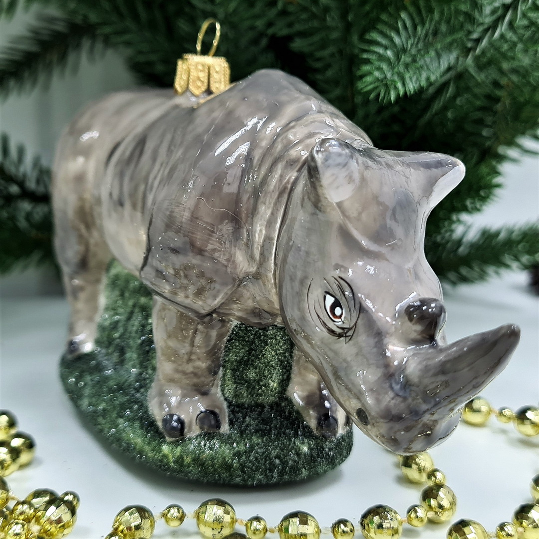 фото Стеклянная елочная игрушка Носорог