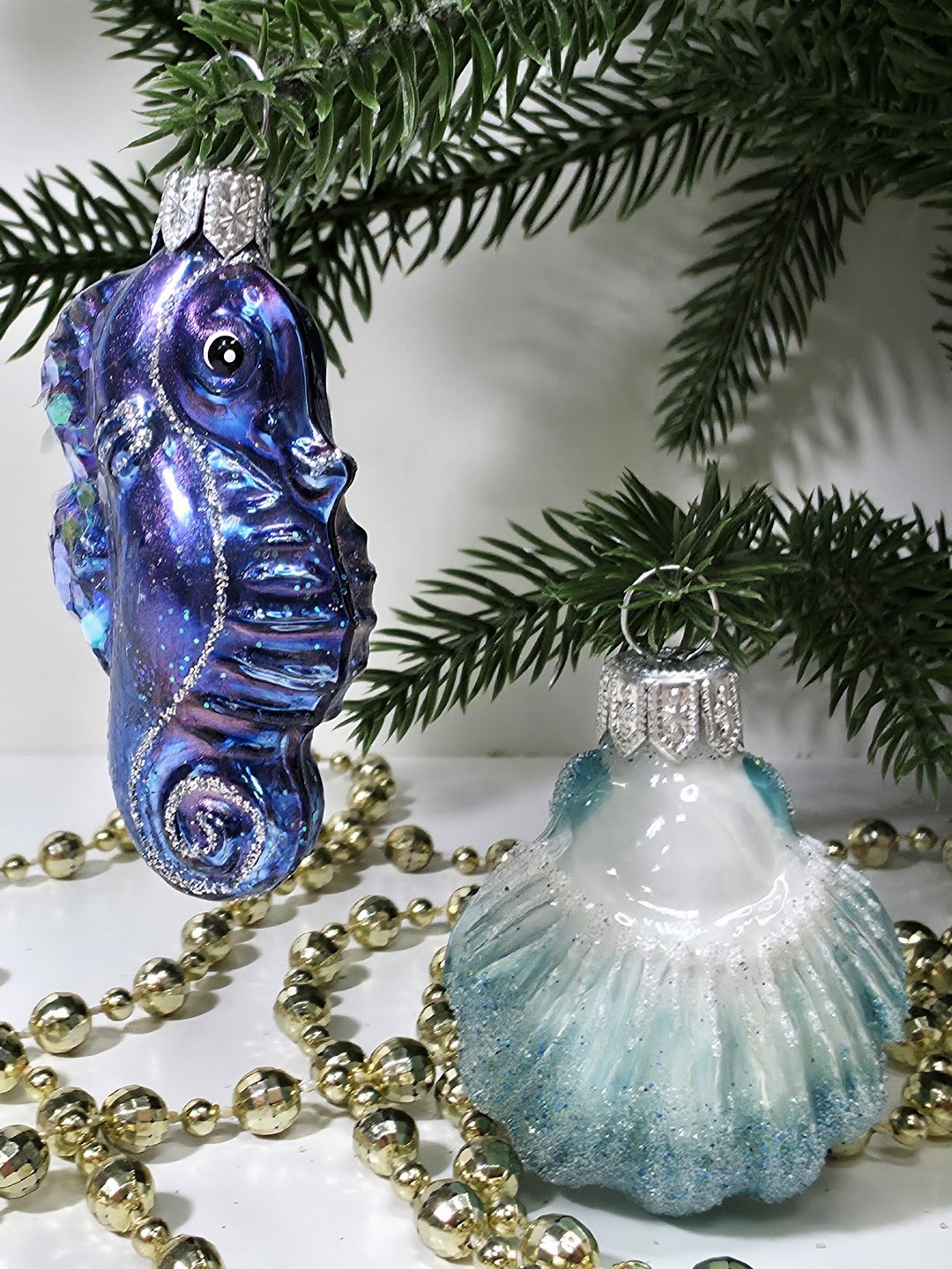 фото Набор ёлочных игрушек Морской конек и ракушка