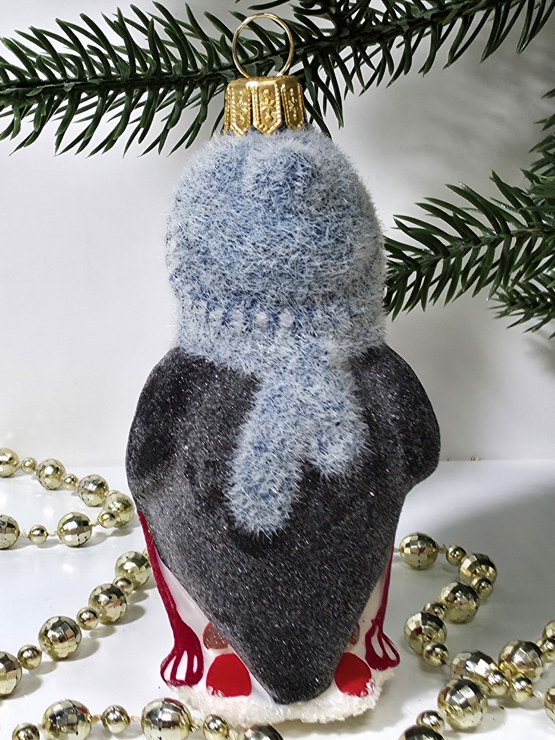 фото Стеклянная елочная игрушка Пингвин на лыжах