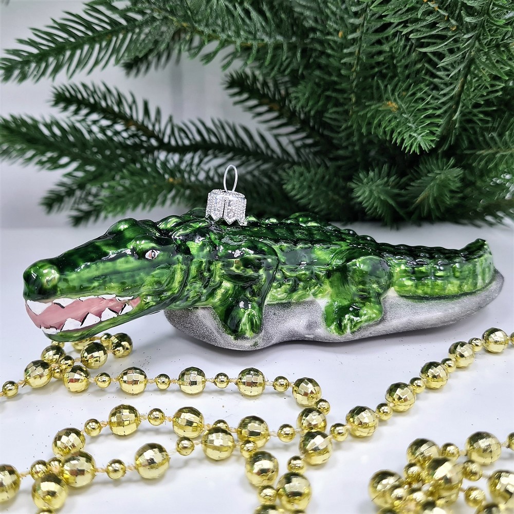 фото Стеклянная елочная игрушка Крокодил