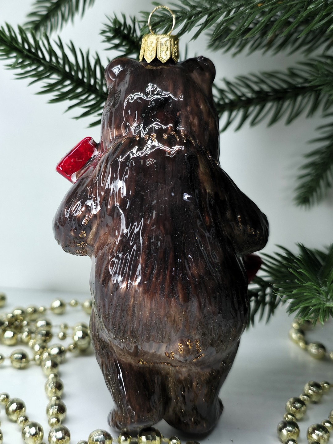 фото Стеклянная елочная игрушка Медведь с балалайкой 2