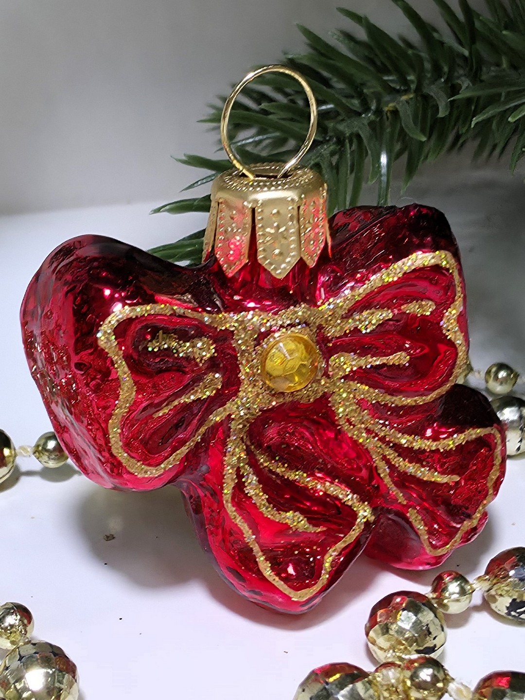 фото Стеклянная елочная игрушка Бантик