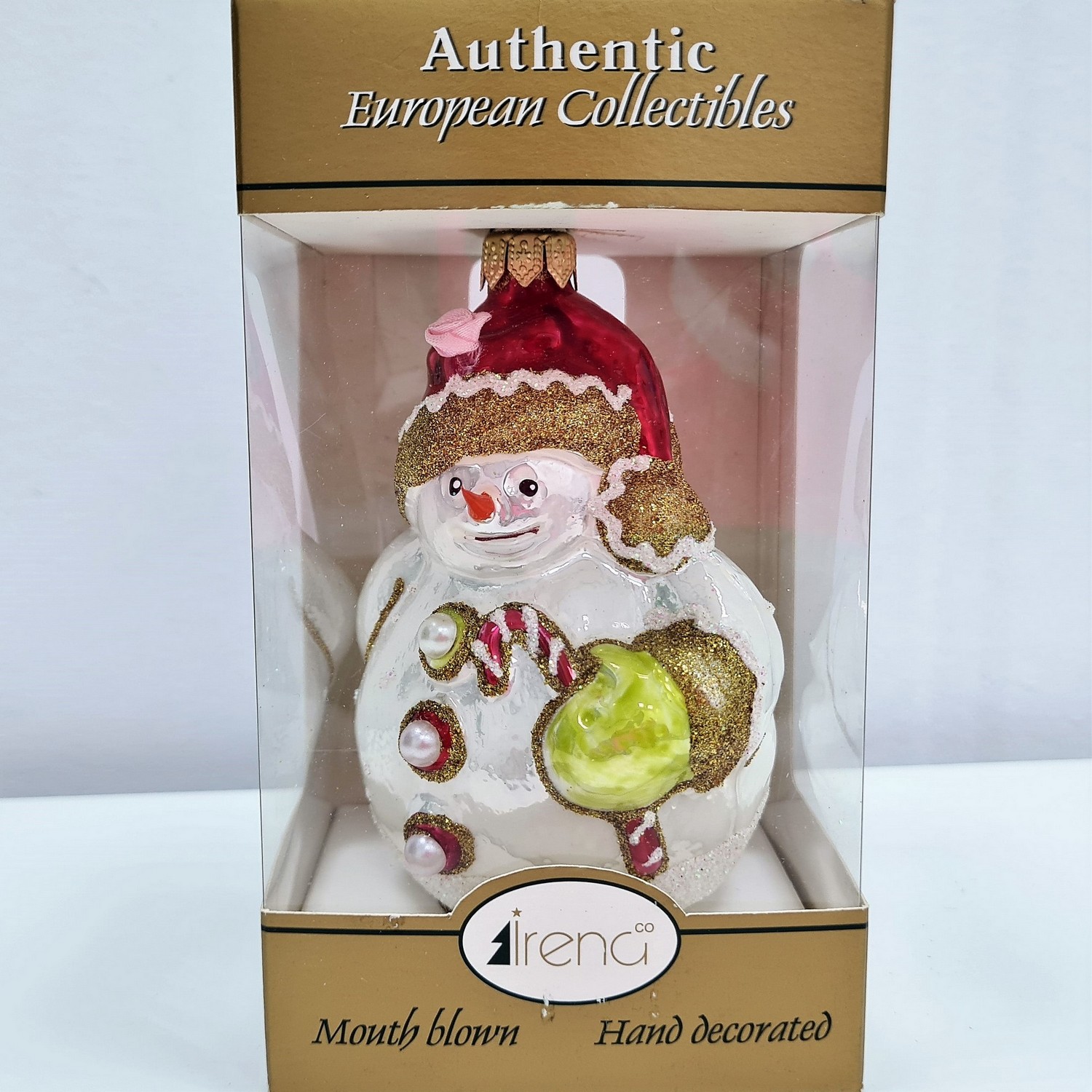 фото Стеклянная елочная игрушка Снеговик с носиком средний