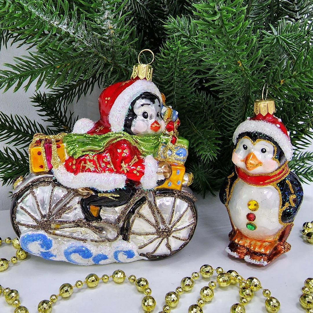 фото Набор ёлочных игрушек Пингвин на велосипеде и пингвин на лыжах