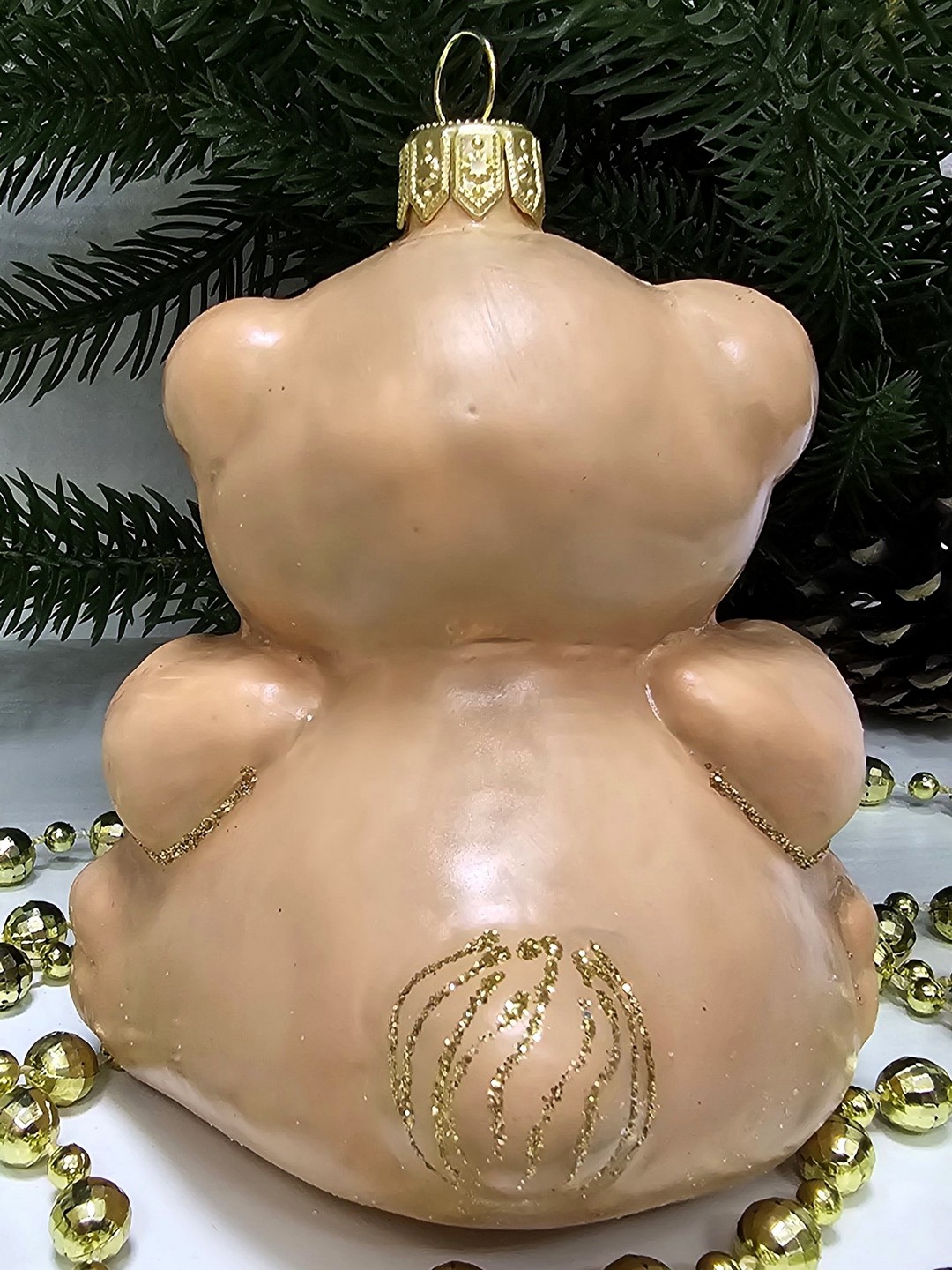 фото Стеклянная елочная игрушка Мишка с сердцем
