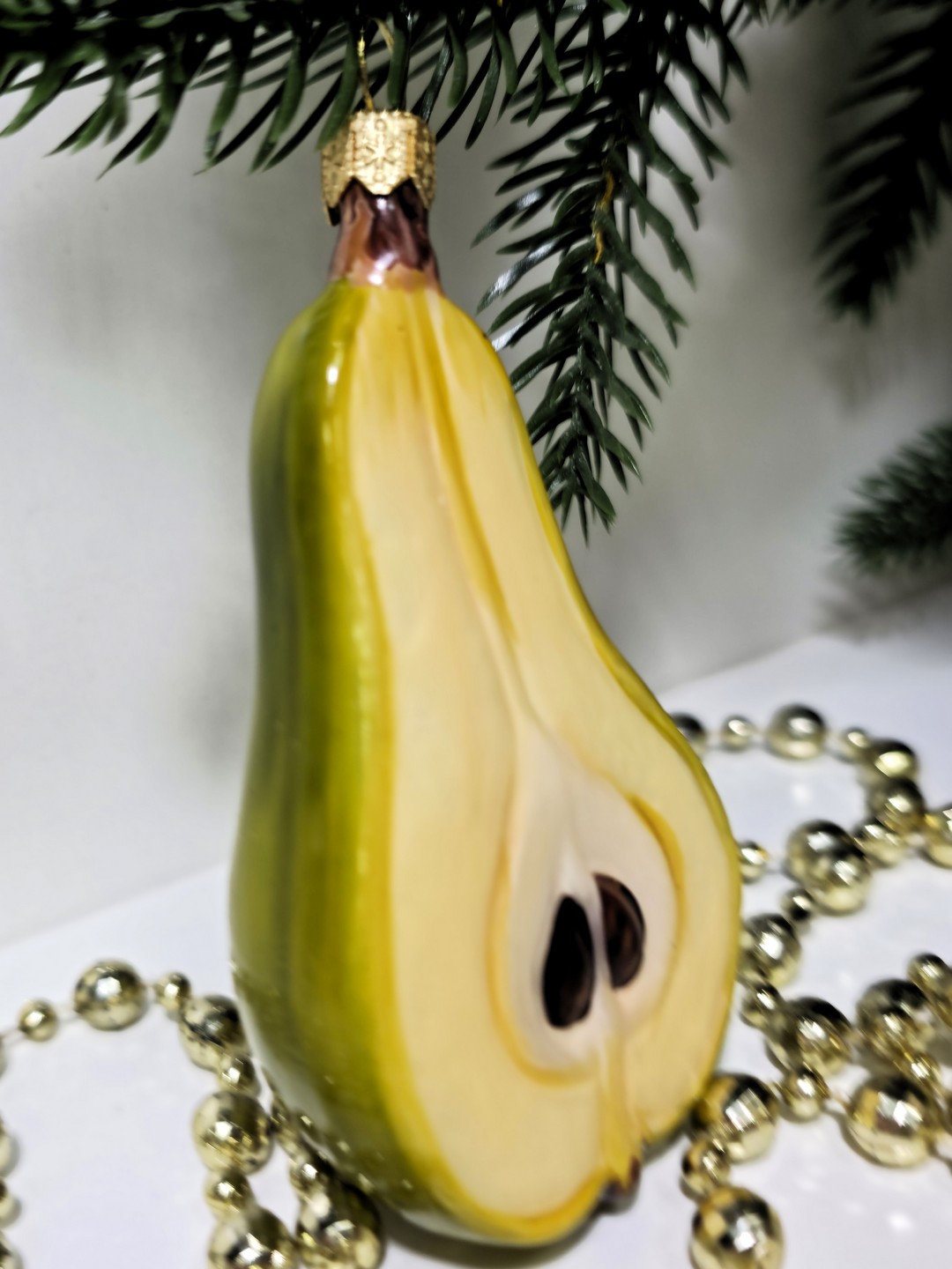 фото Стеклянная елочная игрушка Груша половинка
