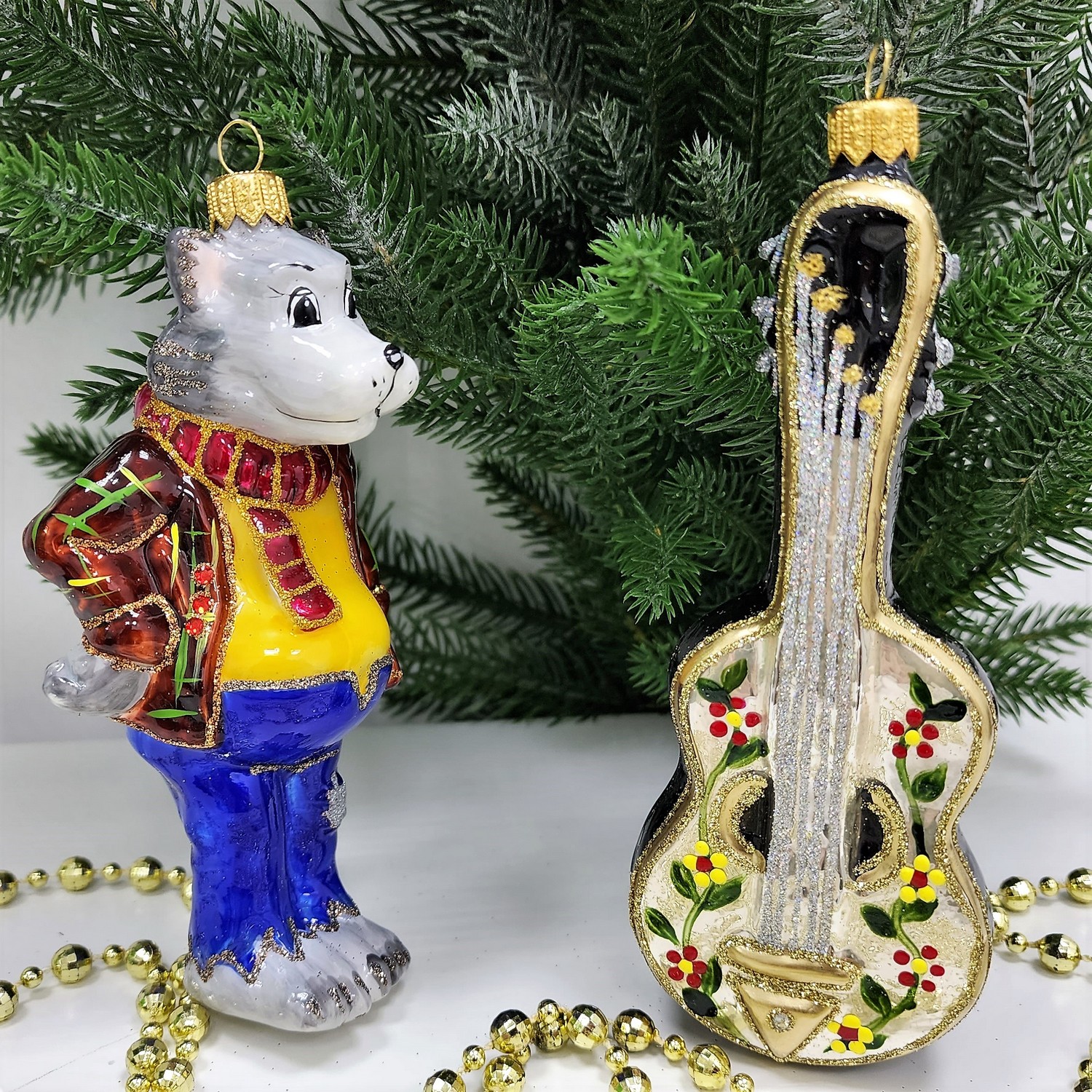 фото Набор ёлочных игрушек Волк и гитара